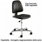 Sedia ESD in PU con ruote e braccioli - corsa 135mm