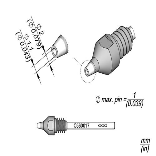 JBC C560-017 Punta dissaldante passante D.I. Ø 1.1 mm